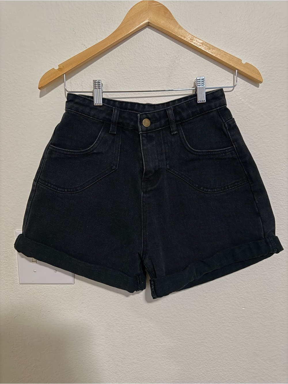 Princess Polly Black High-Rise Rolled Hem Denim Shorts